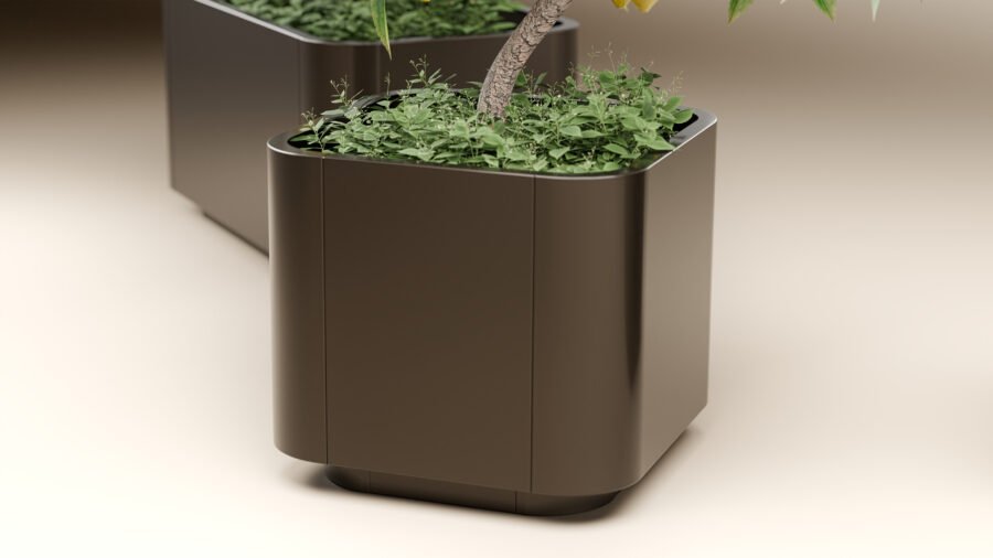 Stainless steel brown Ascento Planter Boxes enhancing an outdoor kitchen space.